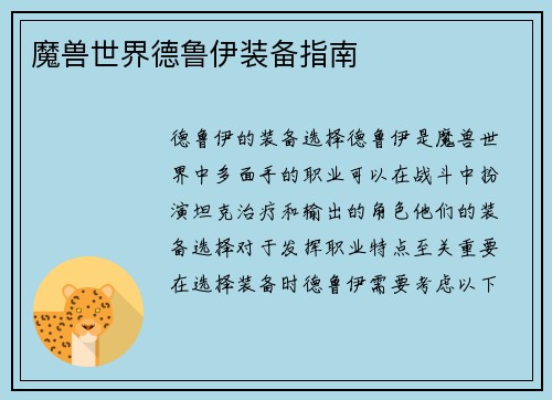 魔兽世界德鲁伊装备指南
